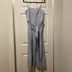 J Crew blue and white striped linen jumpsuit